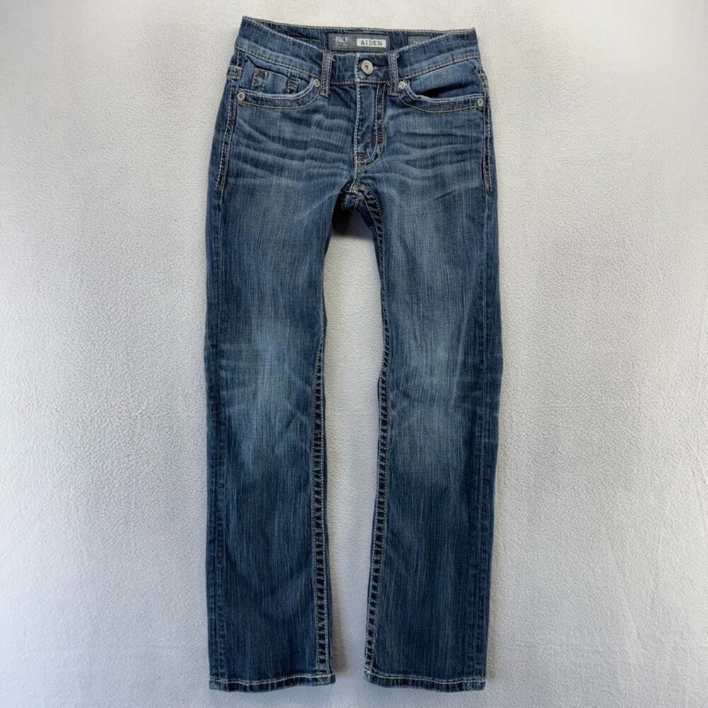 Buckle BKE Jeans Boys 25R 25 Blue Aiden Bootleg Bootcut Dark Wash Whisker y2k